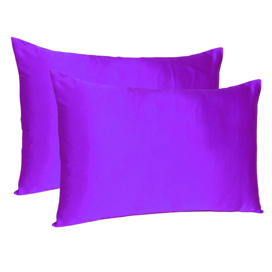 Bright Purple Dreamy Set Of 2 Silky Satin King Pillowcases Image 1