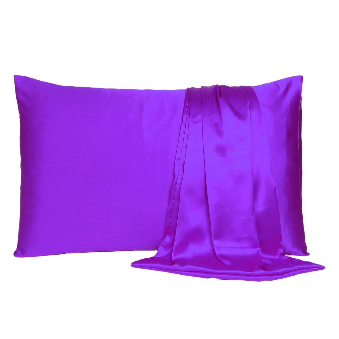 Bright Purple Dreamy Set Of 2 Silky Satin King Pillowcases Image 2