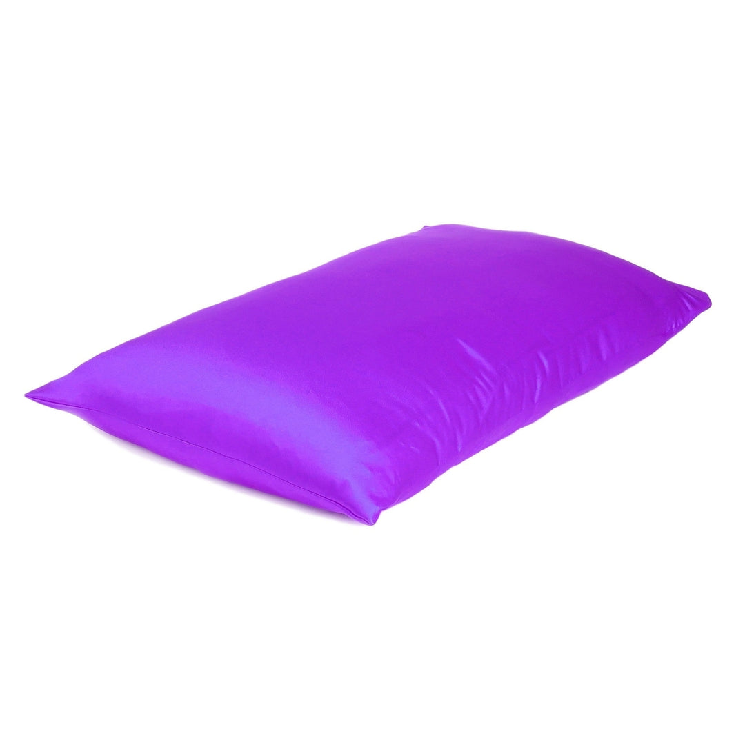 Bright Purple Dreamy Set Of 2 Silky Satin King Pillowcases Image 4