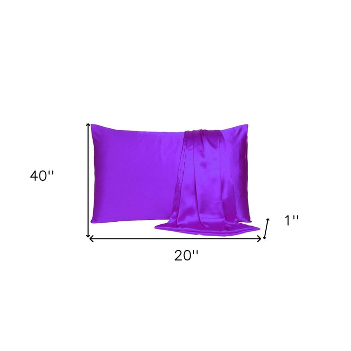 Bright Purple Dreamy Set Of 2 Silky Satin King Pillowcases Image 7