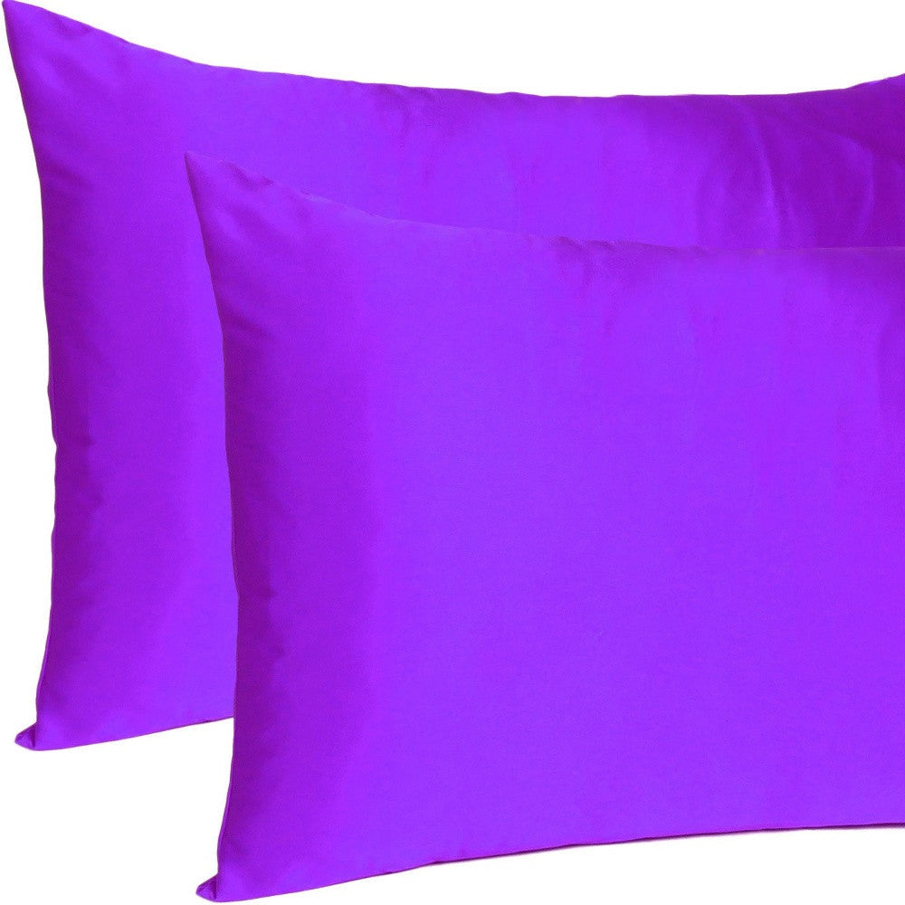 Bright Purple Dreamy Set Of 2 Silky Satin King Pillowcases Image 9