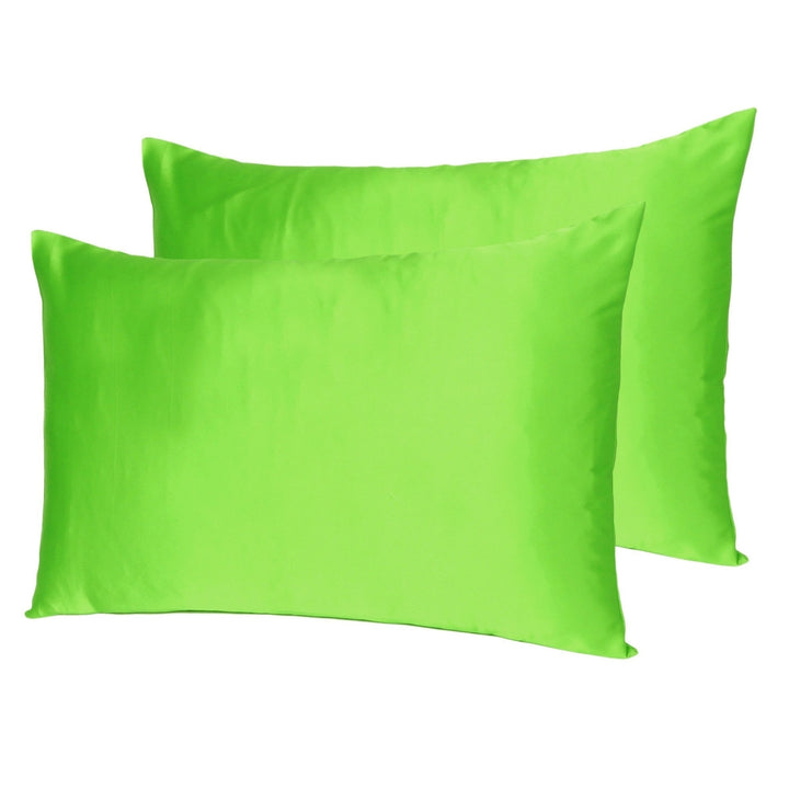 Bright Green Dreamy Set Of 2 Silky Satin Queen Pillowcases Image 8