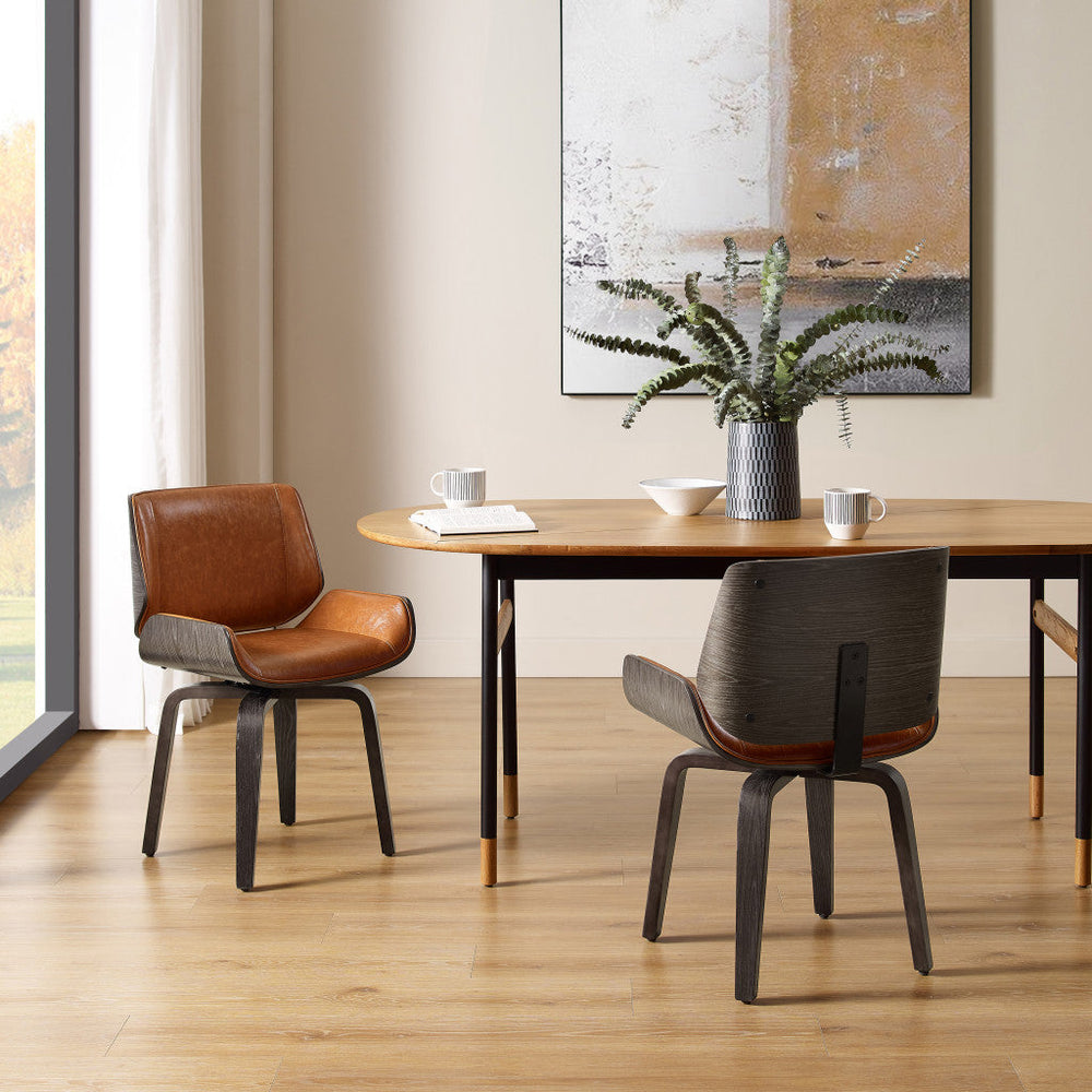 Brown And Black Upholstered Faux Leather Curved Back Dining Side Chair Image 2