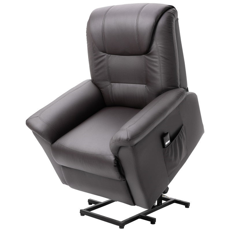 Brown Electric PU Leather Power Lift Chair with Remote Control and Side Pockets Image 1