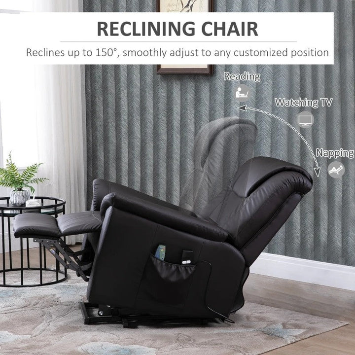 Brown Electric PU Leather Power Lift Chair with Remote Control and Side Pockets Image 2