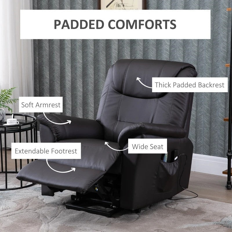 Brown Electric PU Leather Power Lift Chair with Remote Control and Side Pockets Image 5