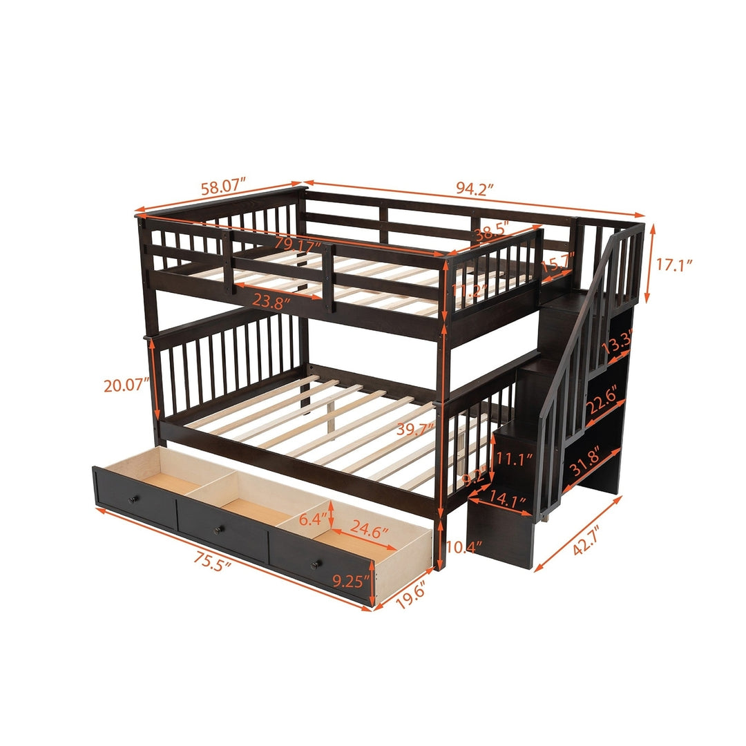 Brown Double Full Size Stairway Bunk Bed With Drawer Image 7