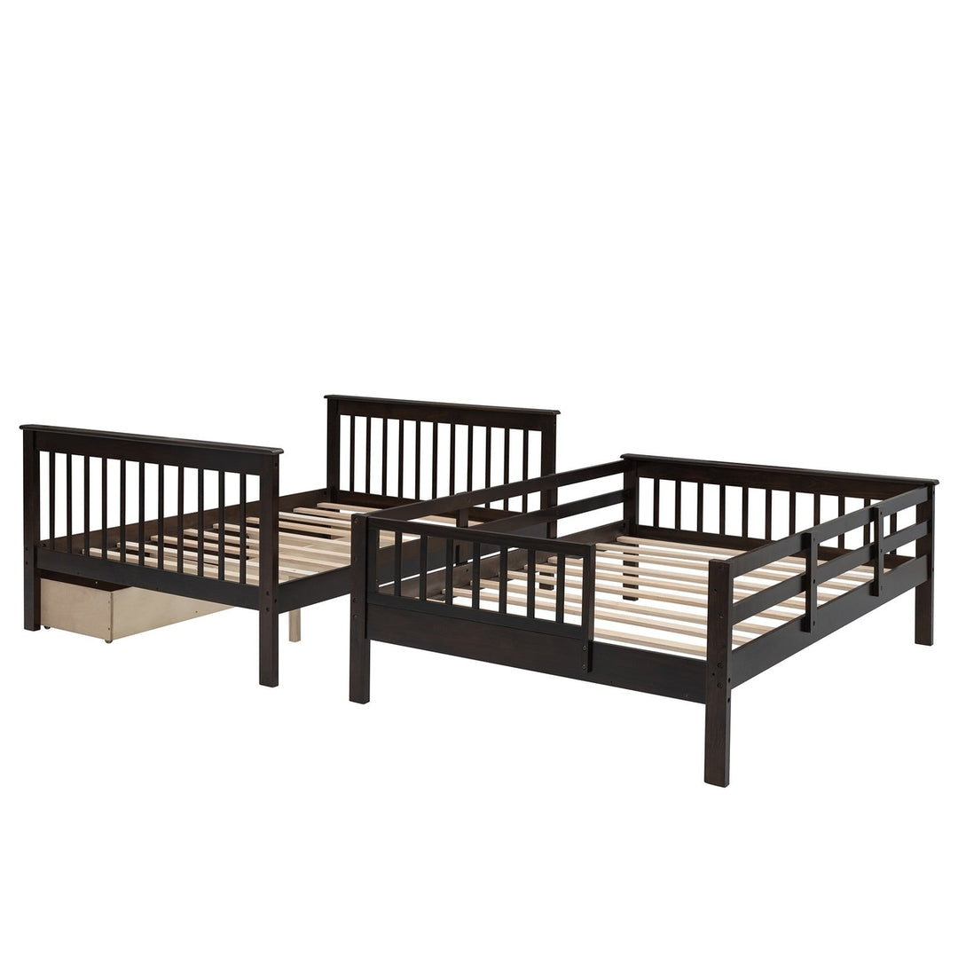 Brown Double Full Size Stairway Bunk Bed With Drawer Image 9