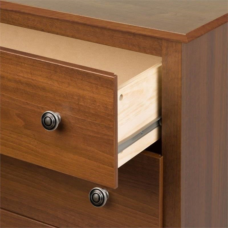 Bedroom Dresser in Medium Brown Cherry Finish with 6 Drawers and Metal Knobs Image 2