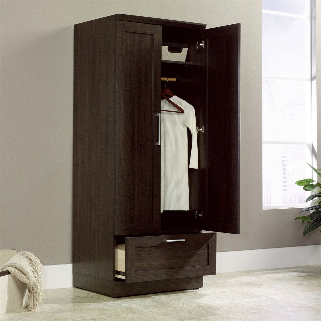 Bedroom Wardrobe Armoire Cabinet in Dark Brown Oak Wood Finish Image 1