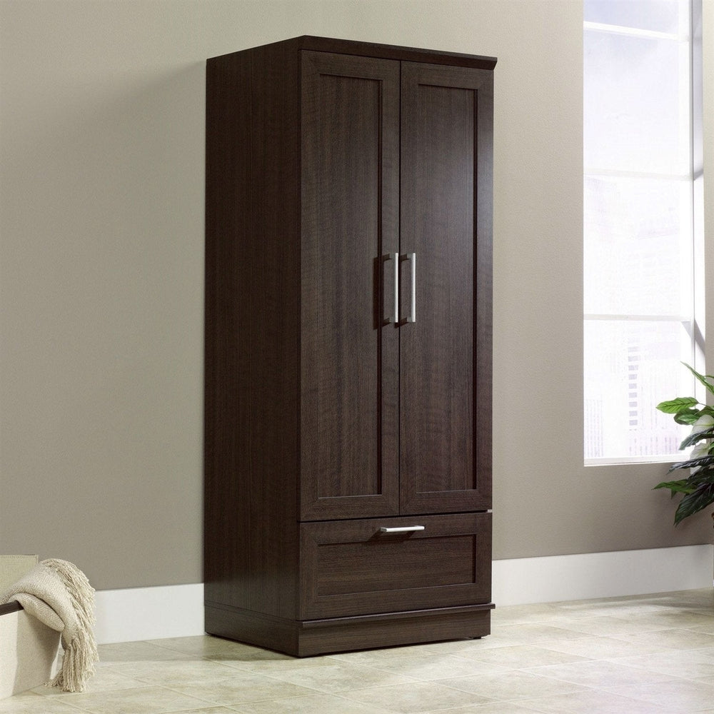 Bedroom Wardrobe Armoire Cabinet in Dark Brown Oak Wood Finish Image 2