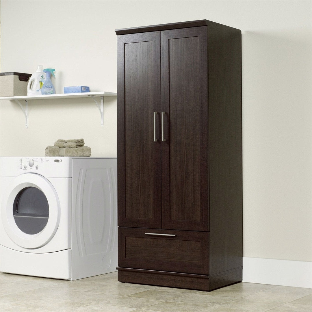 Bedroom Wardrobe Armoire Cabinet in Dark Brown Oak Wood Finish Image 3