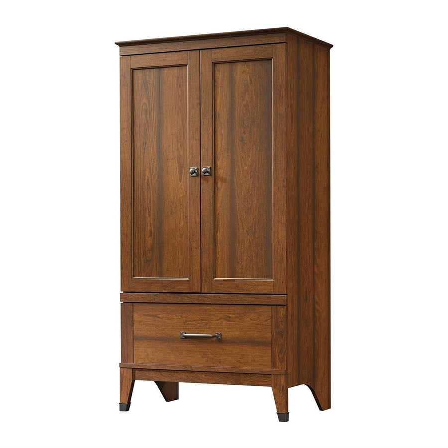 Bedroom Wardrobe Cabinet Storage Armoire in Medium Brown Cherry Wood Finish Image 1