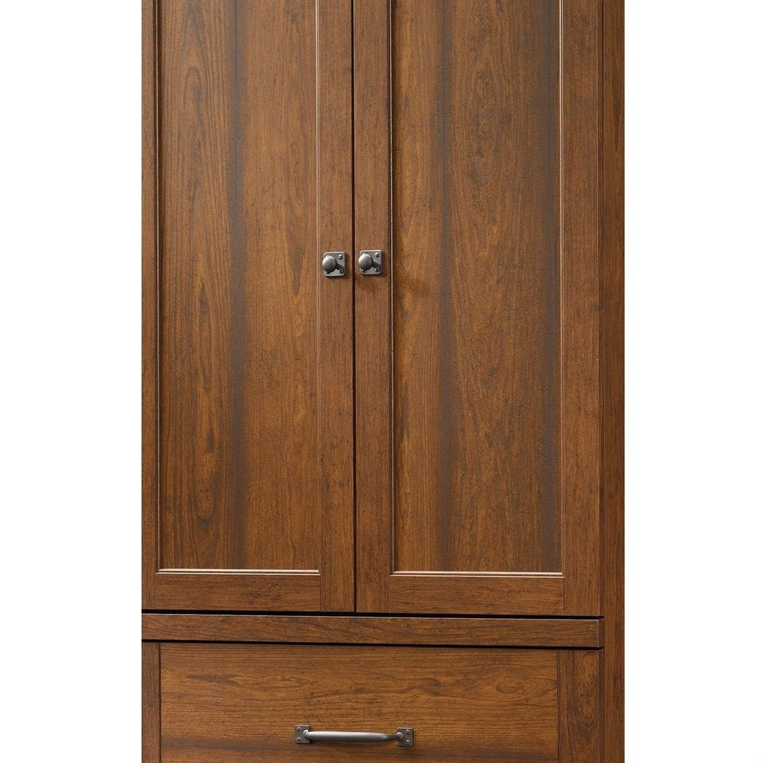 Bedroom Wardrobe Cabinet Storage Armoire in Medium Brown Cherry Wood Finish Image 2