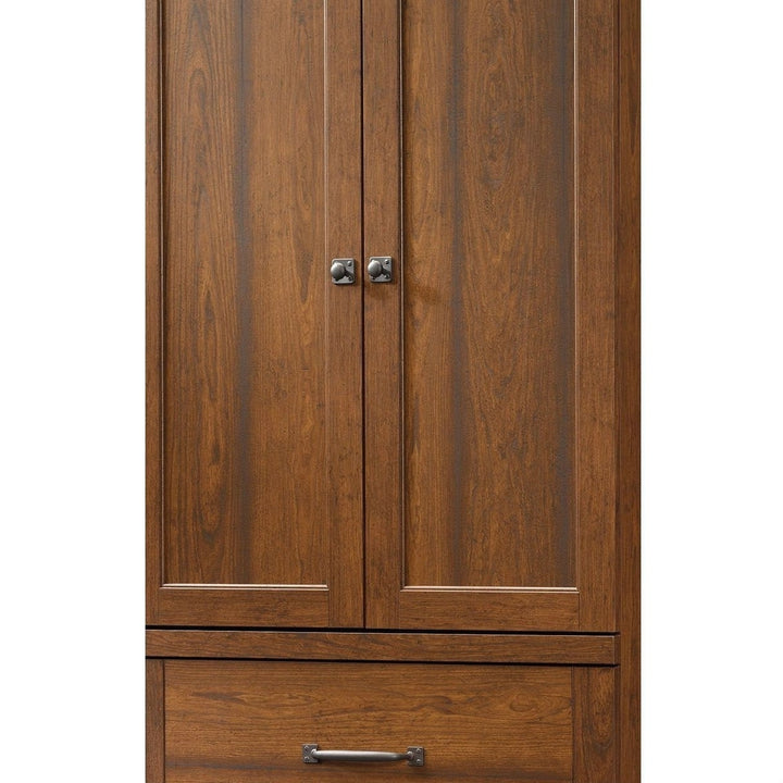 Bedroom Wardrobe Cabinet Storage Armoire in Medium Brown Cherry Wood Finish Image 2