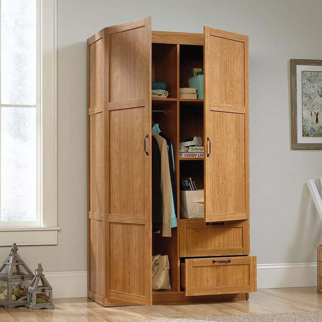 Bedroom Wardrobe Cabinet Storage Closet Organizer in Medium Oak Finish Image 1