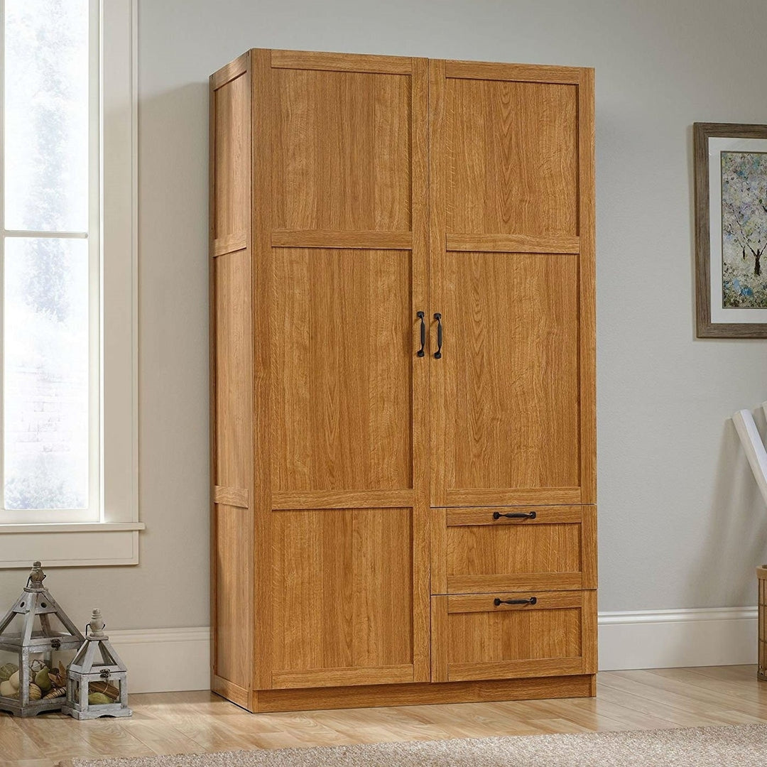 Bedroom Wardrobe Cabinet Storage Closet Organizer in Medium Oak Finish Image 2