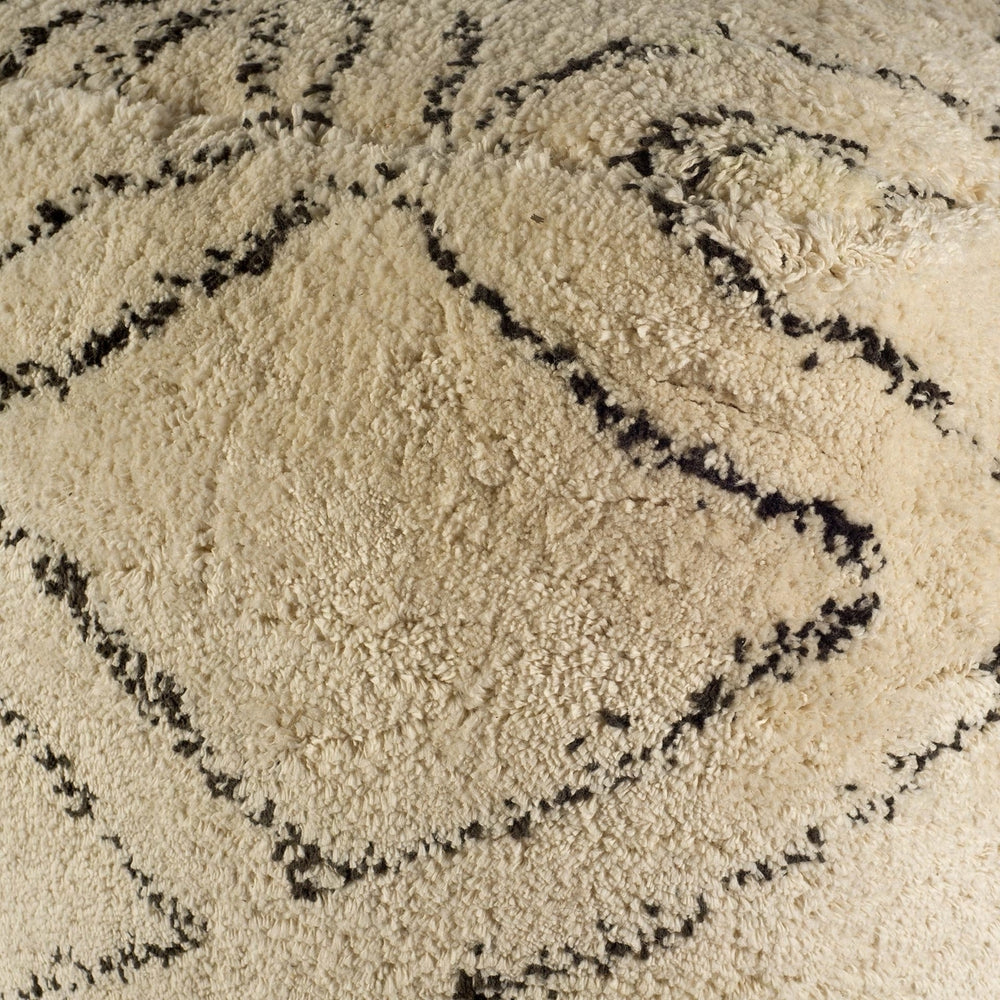 Beige Cotton Square Pouf With Argyle Pattern Image 2
