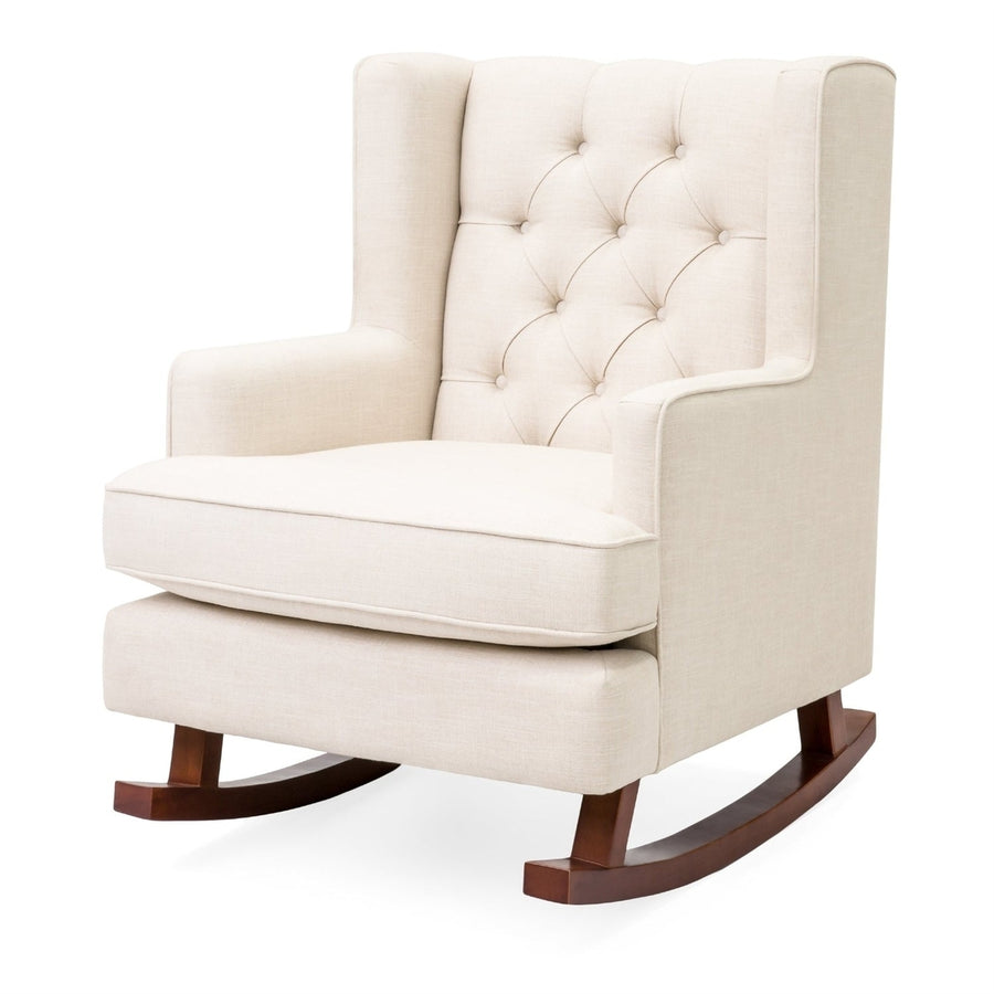 Beige Soft Tufted Upholstered Wingback Rocker Rocking Chair Image 1