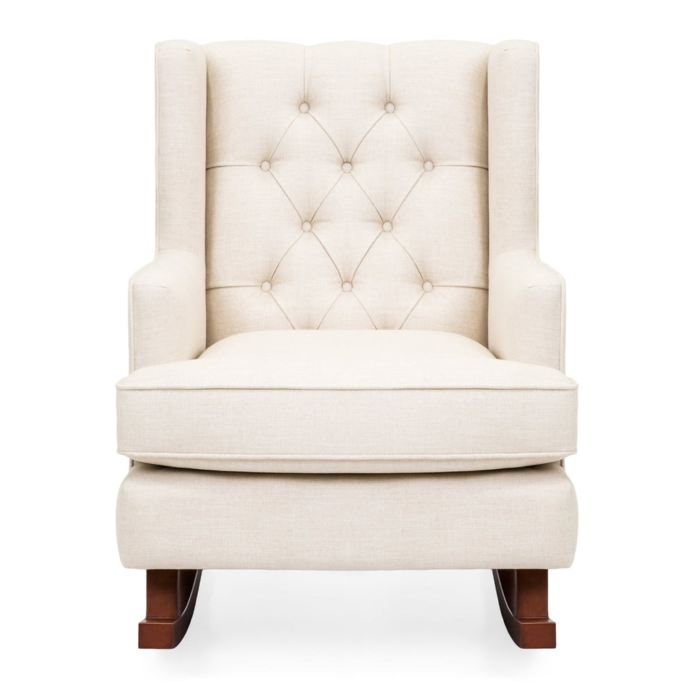 Beige Soft Tufted Upholstered Wingback Rocker Rocking Chair Image 2