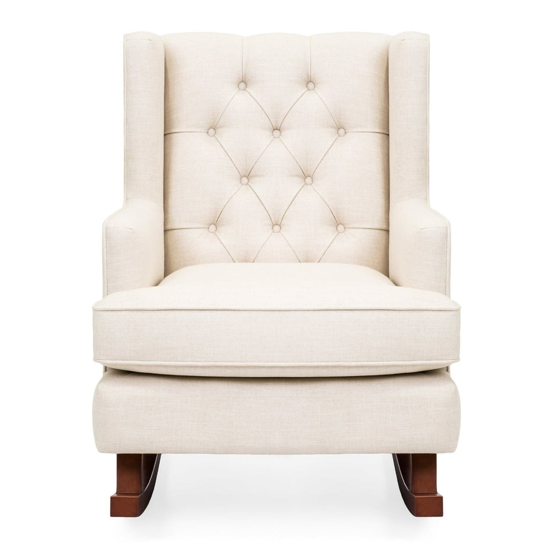 Beige Soft Tufted Upholstered Wingback Rocker Rocking Chair Image 2