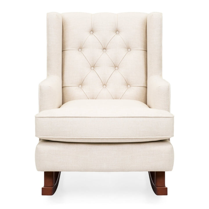 Beige Soft Tufted Upholstered Wingback Rocker Rocking Chair Image 2