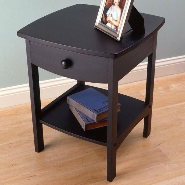 Black 1-Drawer Bedroom Nightstand Contemporary End Table Image 1