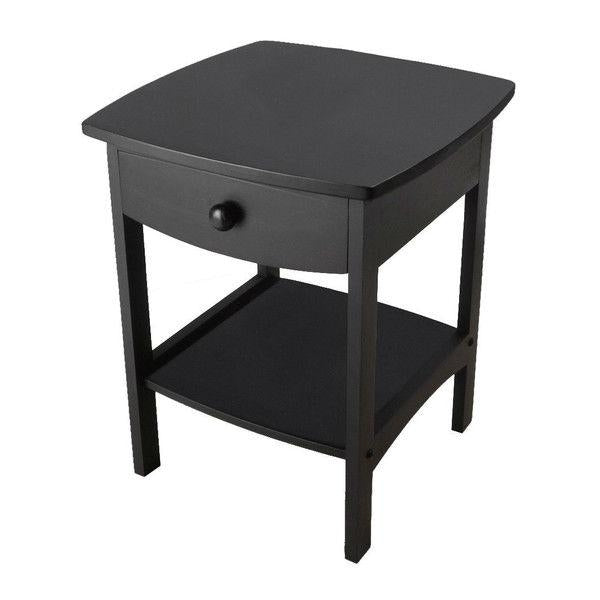 Black 1-Drawer Bedroom Nightstand Contemporary End Table Image 2