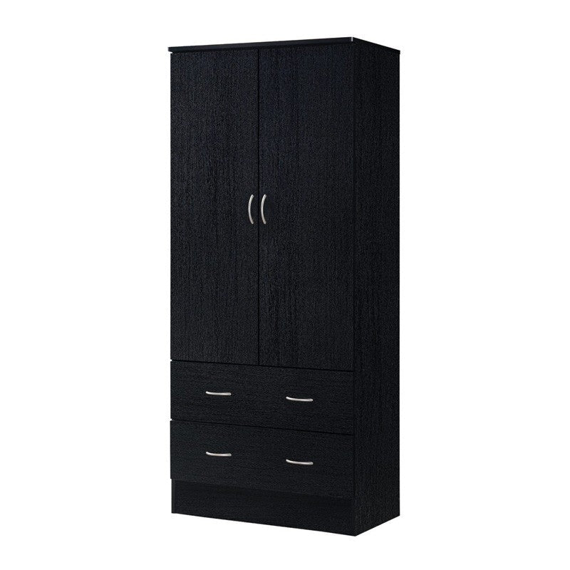 Black 2 Door Wardrobe Armoire with 2 Drawers and Hanging Rod Storage Image 1