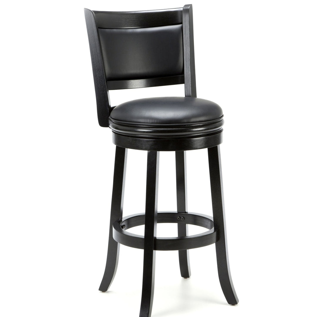 Black 29-inch Swivel Seat Barstool with Faux Leather Cushion Seat Image 4