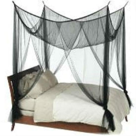 Black 4-Post Canopy Bed Mesh Netting Mosquito Net - Fits size Full Queen and King Image 1