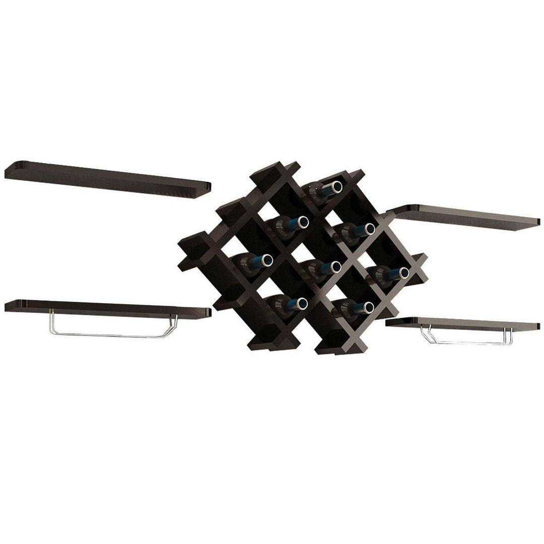 Black 5 Piece Wall Mounted Wine Rack Set with Storage Shelves Image 2