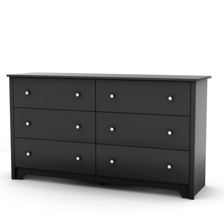 Black 6 Drawer Bedroom Dresser with Nickle Metal Knobs Handles Image 1