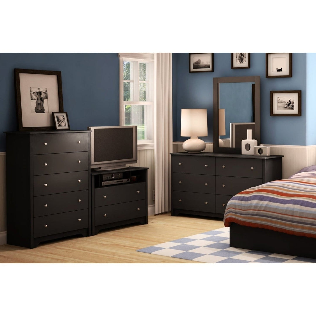 Black 6 Drawer Bedroom Dresser with Nickle Metal Knobs Handles Image 4