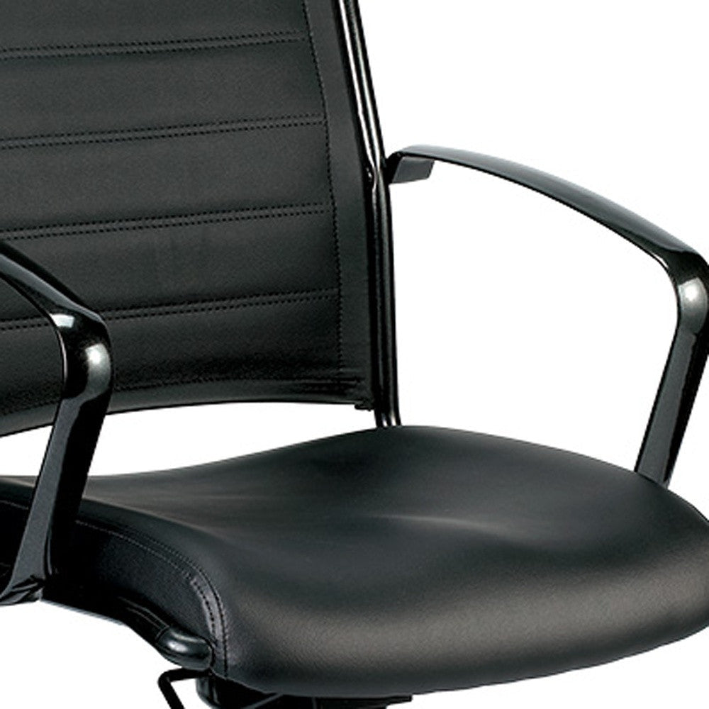 Black Adjustable Swivel Faux Leather Rolling Office Chair Image 2