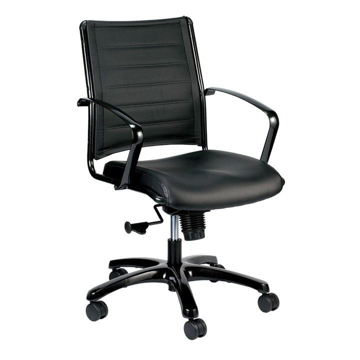 Black Adjustable Swivel Faux Leather Rolling Office Chair Image 3