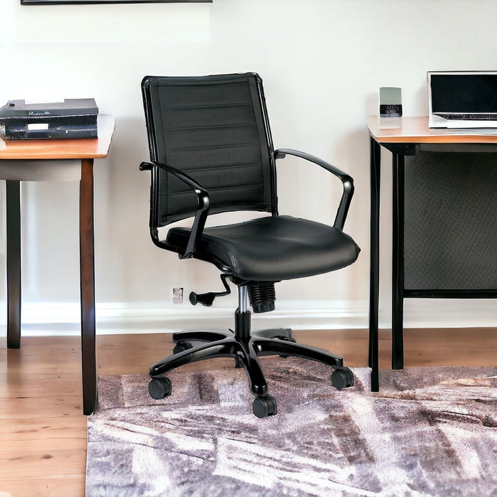 Black Adjustable Swivel Faux Leather Rolling Office Chair Image 5