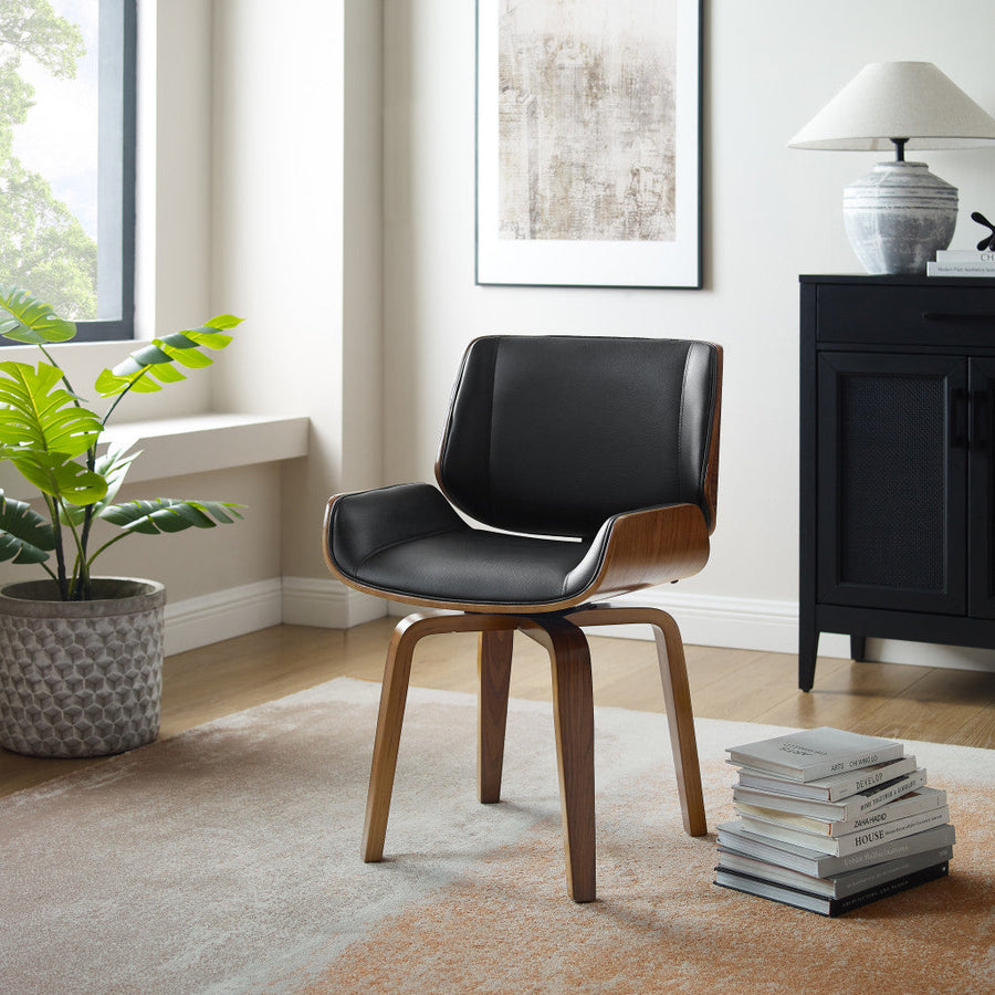 Black And Brown Upholstered Faux Leather Curved Back Dining Side Chair Image 1