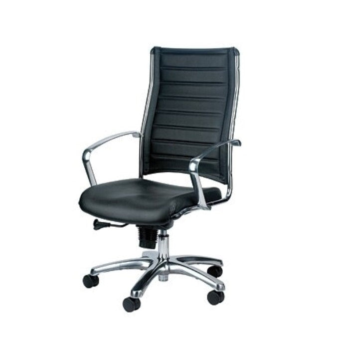 Black and Silver Adjustable Swivel Faux Leather Rolling Office Chair Image 1