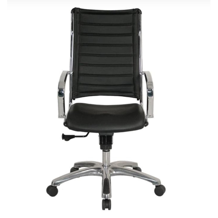 Black and Silver Adjustable Swivel Faux Leather Rolling Office Chair Image 2