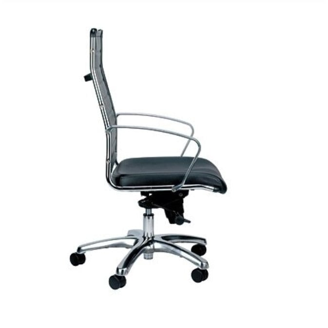 Black and Silver Adjustable Swivel Faux Leather Rolling Office Chair Image 3