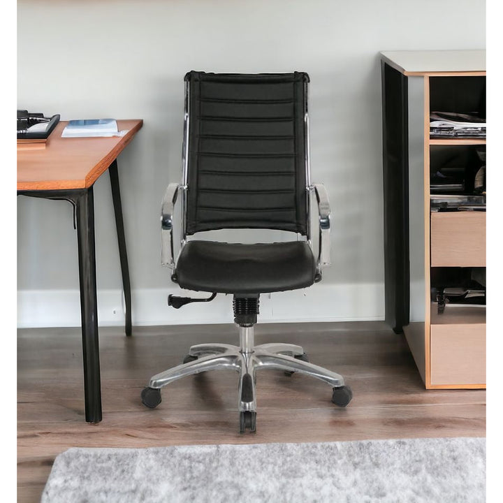 Black and Silver Adjustable Swivel Faux Leather Rolling Office Chair Image 7