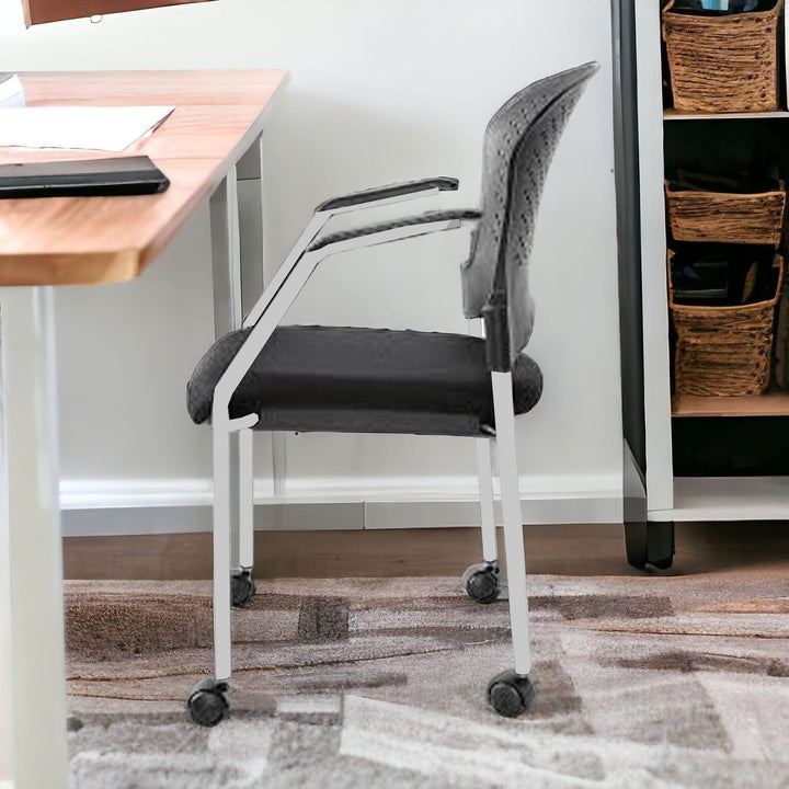 Black and White Plastic Rolling Office Chair Image 8