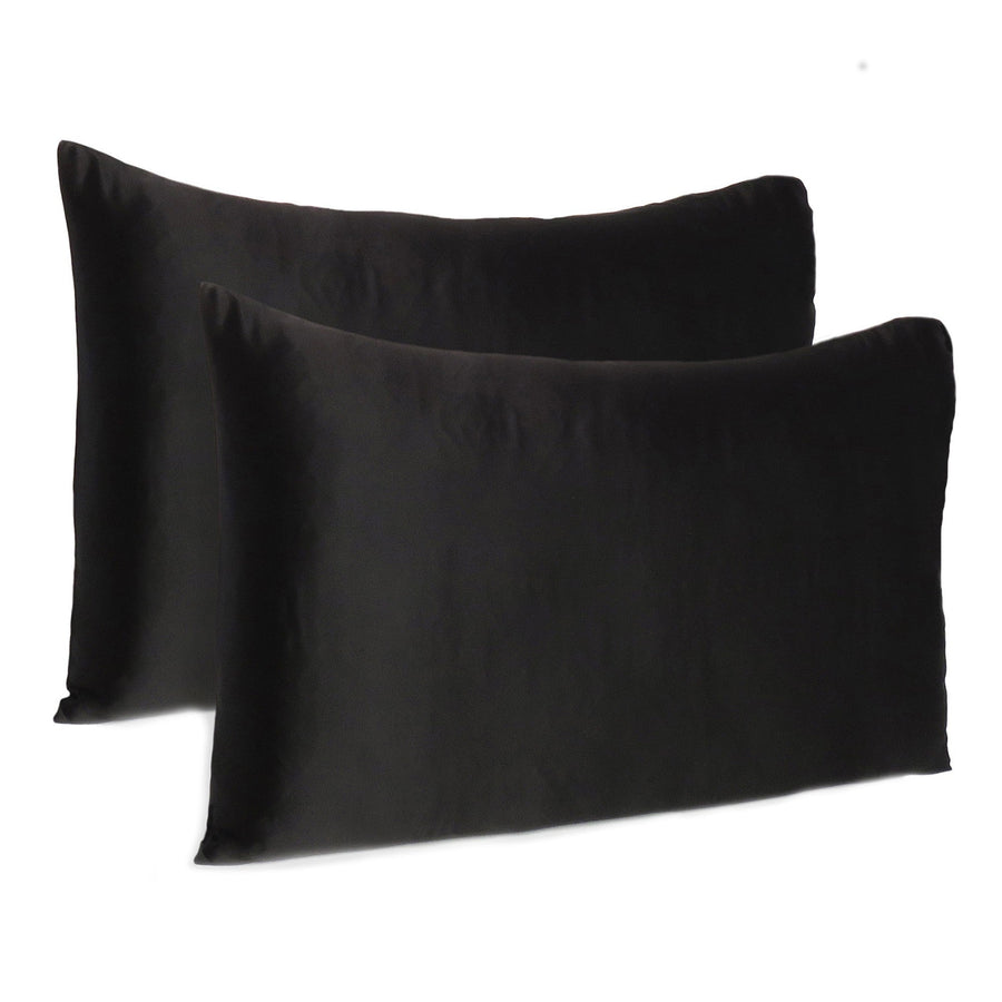 Black Dreamy Set Of 2 Silky Satin Standard Pillowcases Image 1