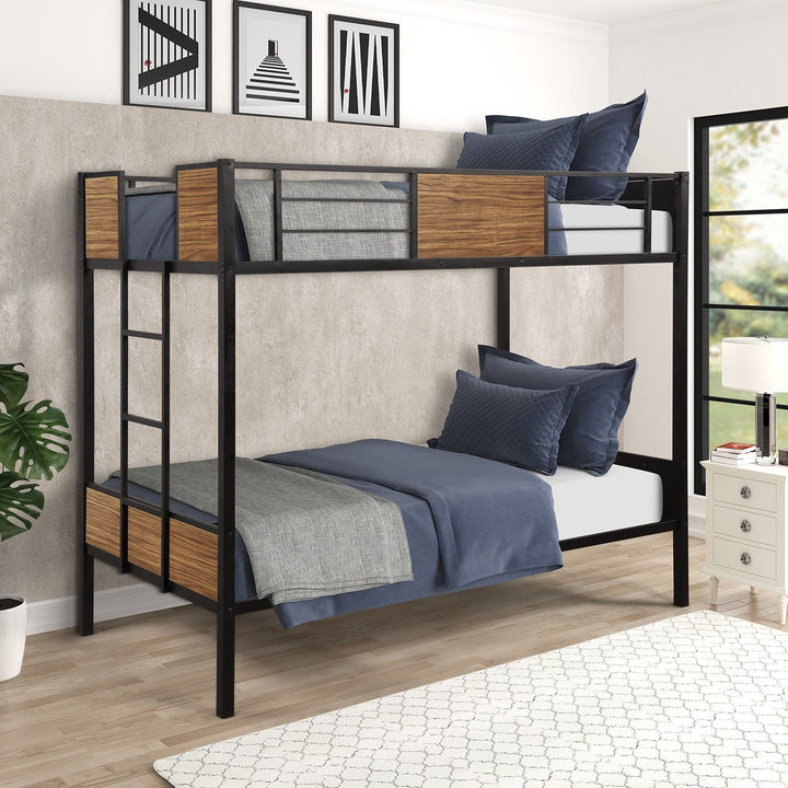 Black Brown Twin Over Twin Bunk Bed Image 3