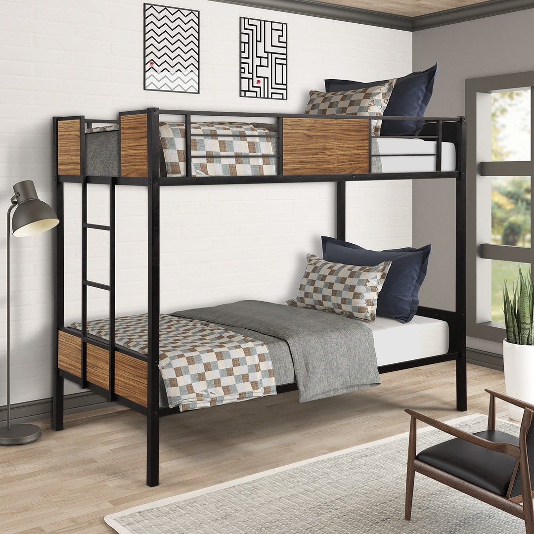 Black Brown Twin Over Twin Bunk Bed Image 4