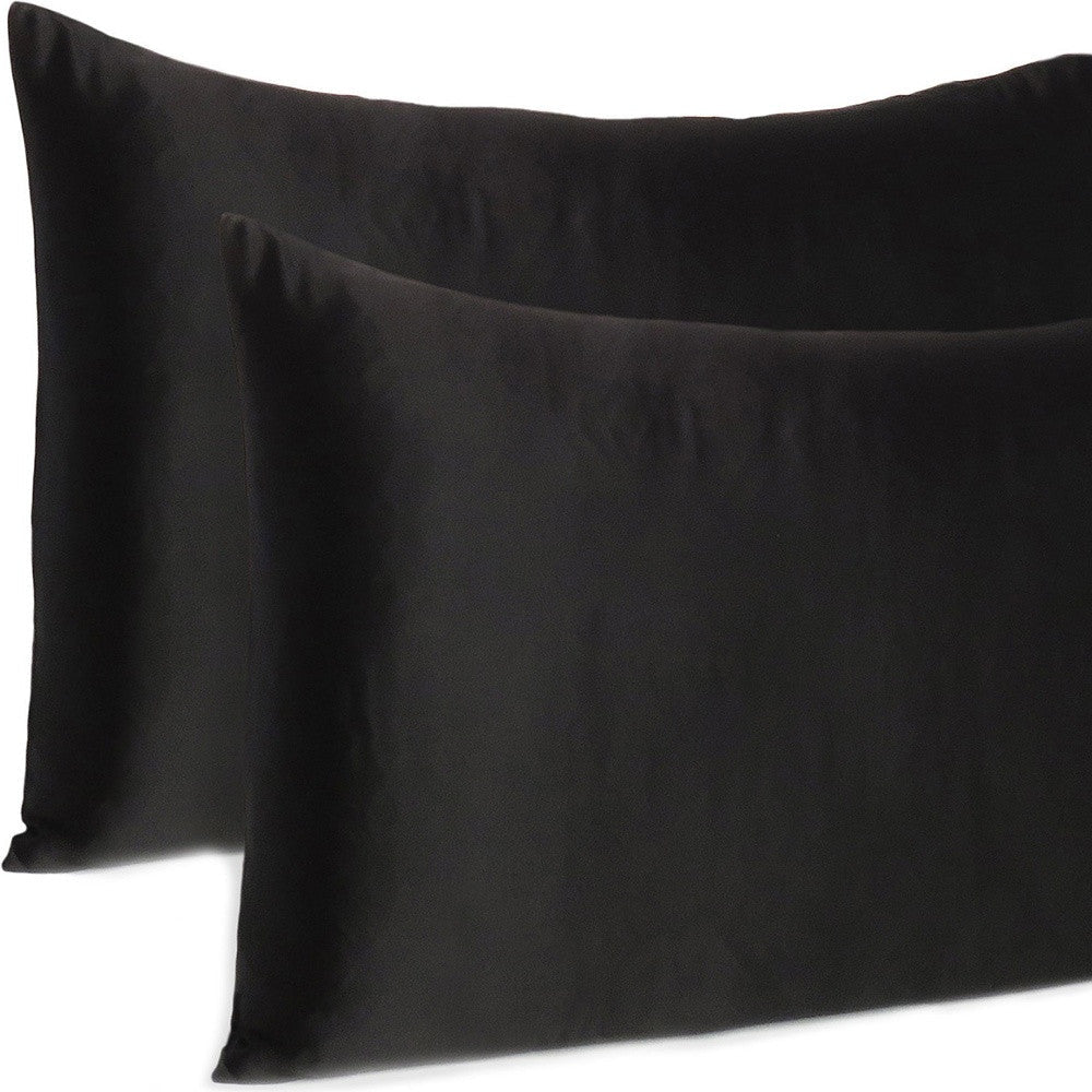 Black Dreamy Set Of 2 Silky Satin Standard Pillowcases Image 8