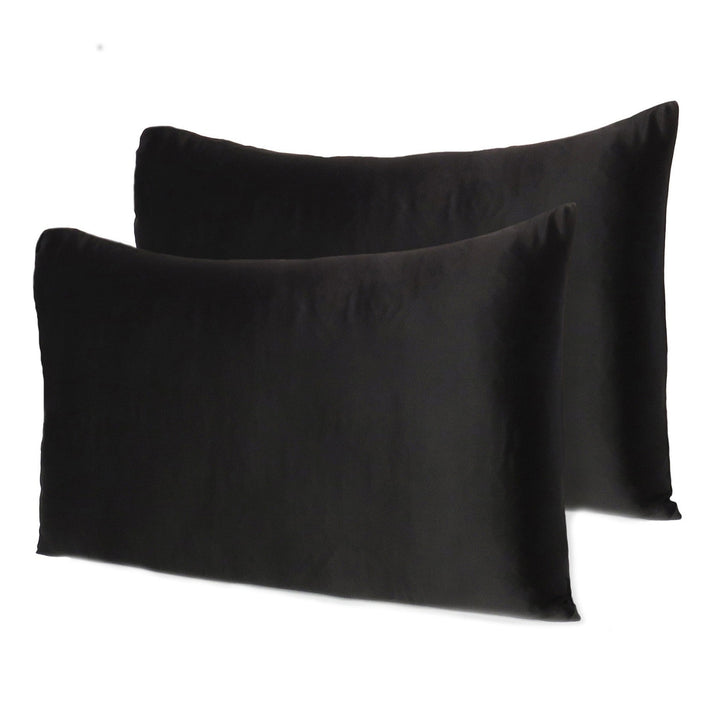 Black Dreamy Set Of 2 Silky Satin Standard Pillowcases Image 9