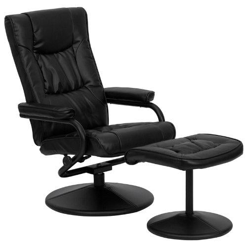 Black Faux Leather Recliner Chair with Swivel Seat and Ottoman Image 1