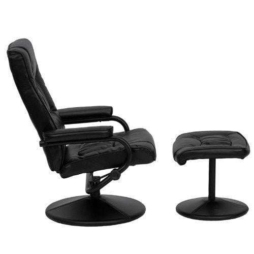 Black Faux Leather Recliner Chair with Swivel Seat and Ottoman Image 2